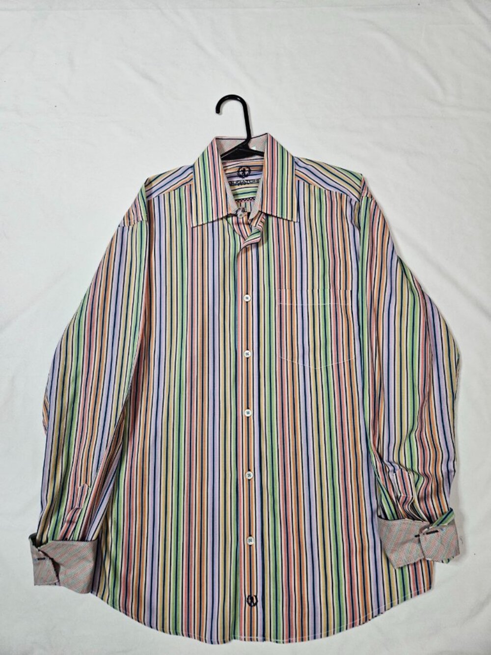 Bugatchi Uomo Colorway Striped Designer Sport Shirt with Ornate Cuffs 🍊👔